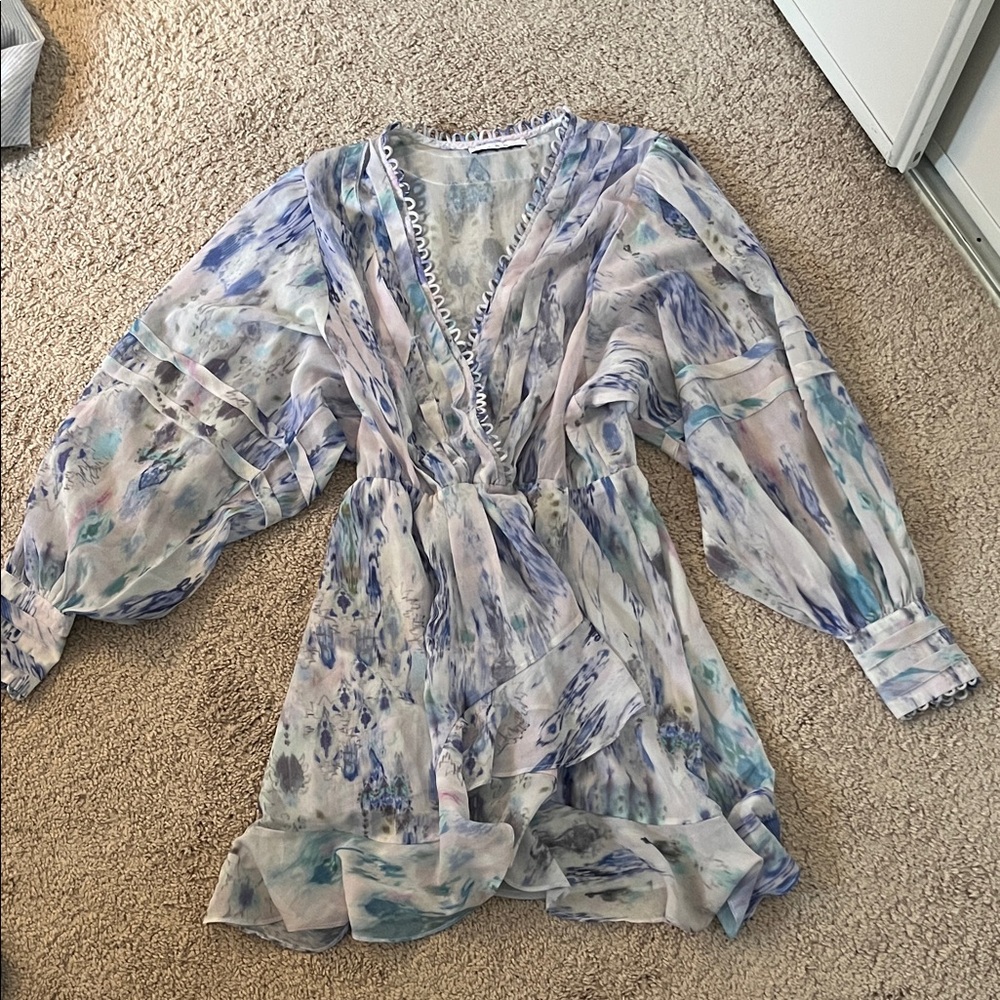 Iro ruffle mini Blue and White Patterned Dress